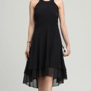 Halter neck chiffon black dress